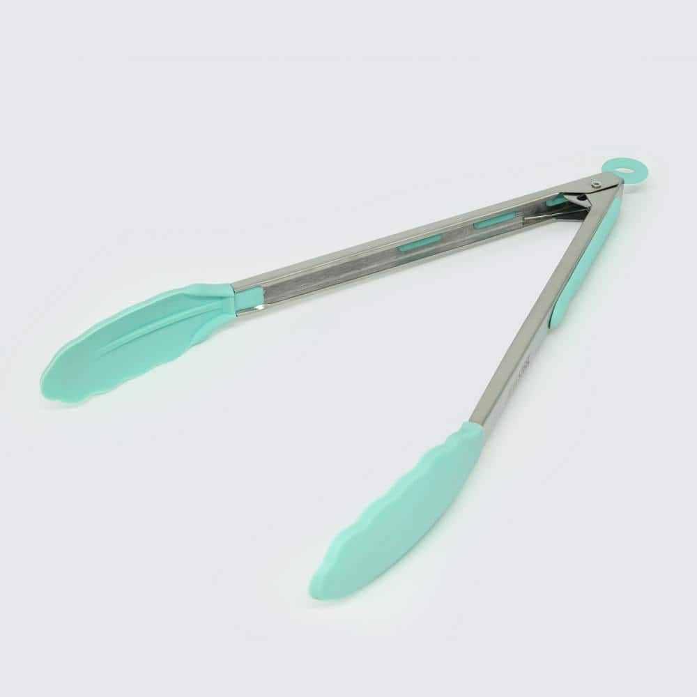 Teal Silicone and Stainless Steel Cooking Tongs Set