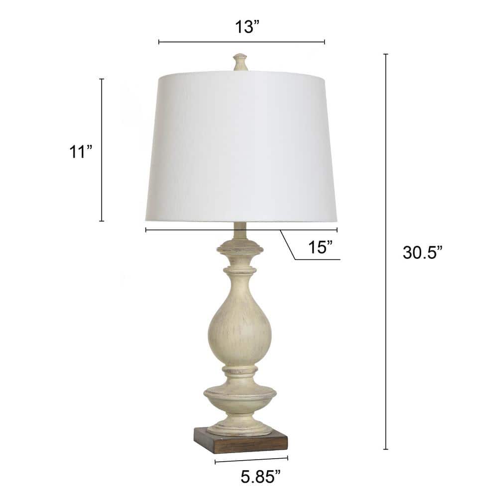 Taupe Polyresin Table Lamp with White Linen Shade