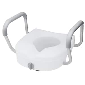 E-Z Round 5 in. H Elevated Toilet Seat with Armrests, Lockable in white