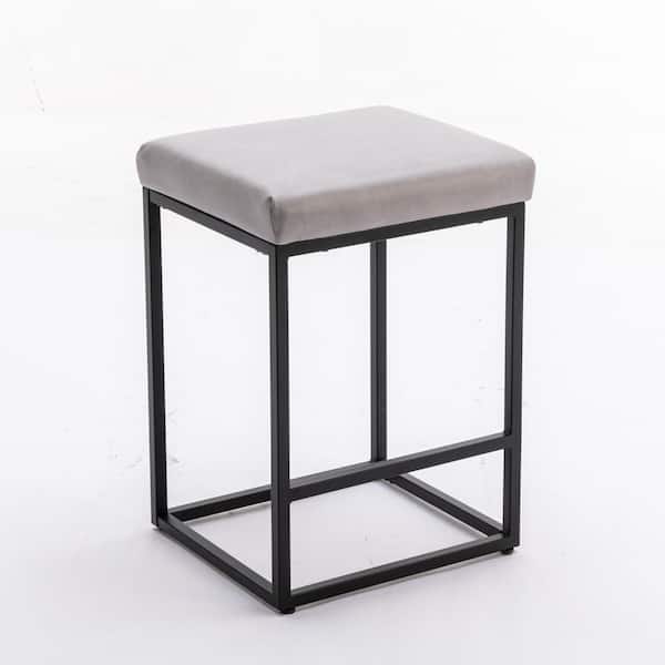 Donason 24 in. Gray Backless Metal Frame 24 in. Cushioned Bar Stool with Fabric Seat (Set of 2)