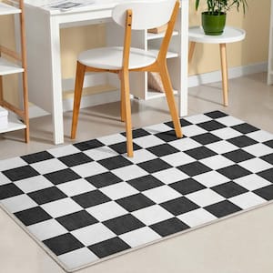 Black 3 ft. 3 in. x 5 ft. Flat-Weave Apollo Square Modern Geometric Boxes Area Rug