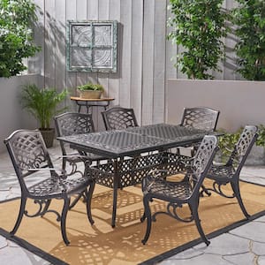 Phoenix Shiny Copper 7-Piece Aluminum Rectangular Outdoor Dining Set with Expandable Table