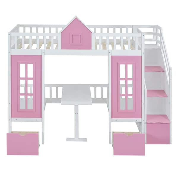 Harper & Bright Designs Pink Twin Over Twin Bunk Bed with 