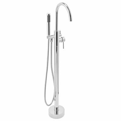 1-Handle Freestanding Floor Mount Roman Tub Faucet Bathtub Filler with Hand Shower in Chrome