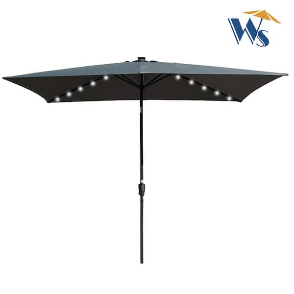 JimsMaison 10 ft. Steel Market Solar Patio Umbrella in Anthracite with Crank and Push Button Tilt