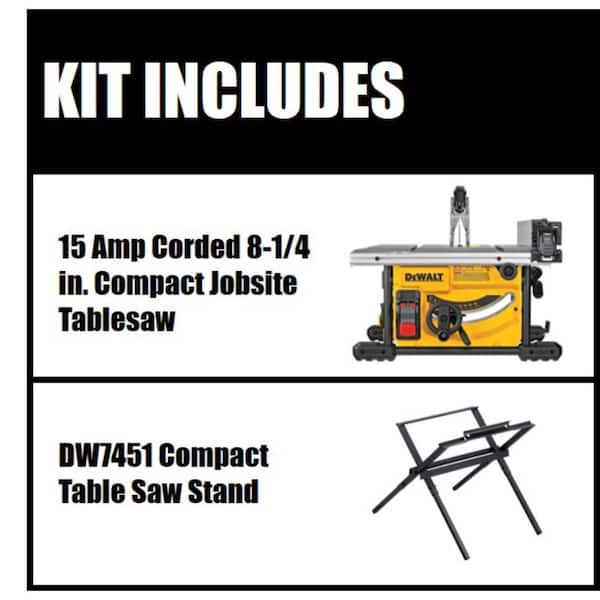 DEWALT DWE7485WS 15 Amp Corded 8-1/4 in. Compact Jobsite Tablesaw with Compact Table Saw Stand - 2