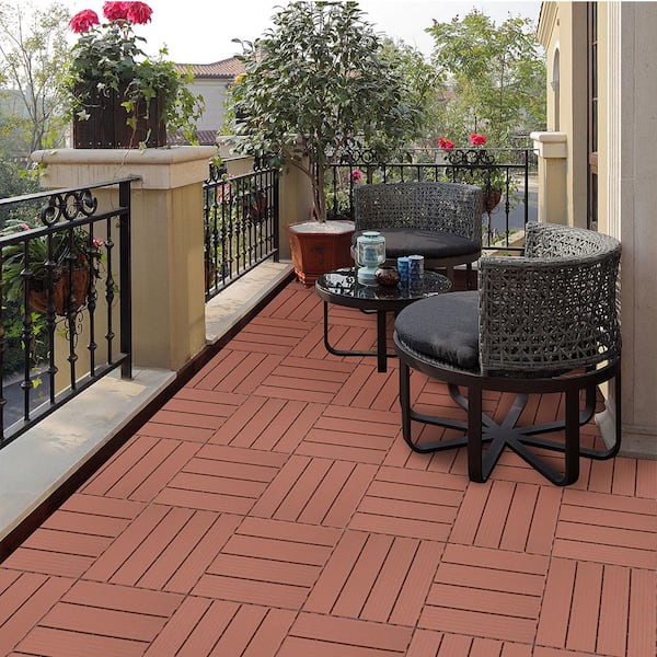Afoxsos 1 ft. x 1 ft. Mahogany Plastic Interlocking Deck Tiles for Poolside, Backyard, Waterproof, All Weather (44-Pack)