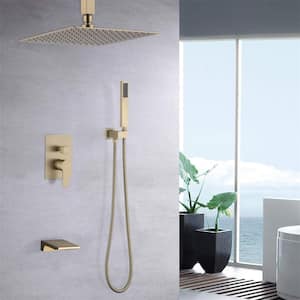 10 in. Brushed Gold Dual 2 Flow Rate Shower System with Rain Shower Faucet Sets