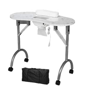 36 in. White Manicure Nail Table Work Station Salon Foldable Desk with Vent Fan