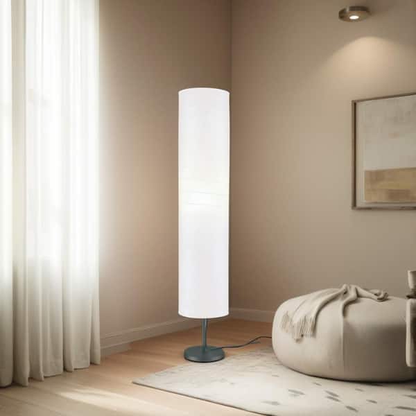 46 in. Black Steel Indoor Floor Lamp with White Paper Shade