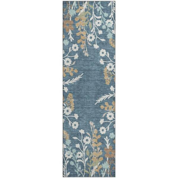 Mayfield Premium Machine Washable Abstract AMF2334 Denim 2 ft. x 7 ft. Runner Rug
