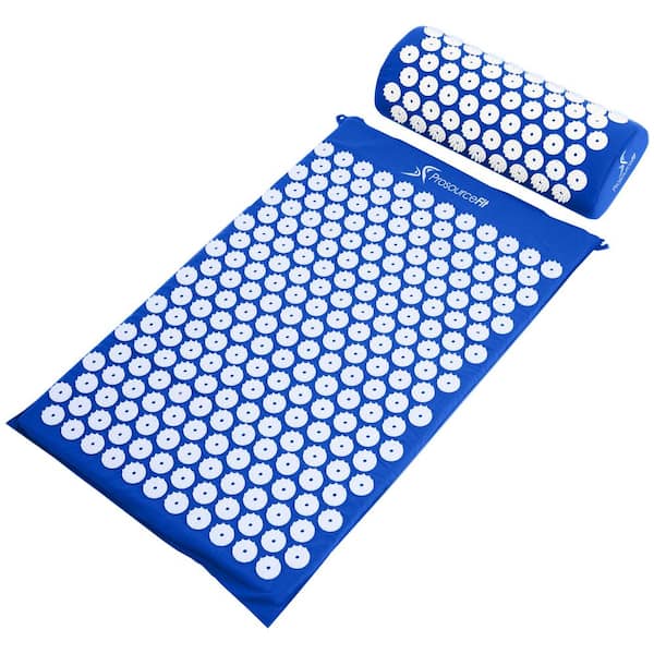 PROSOURCEFIT Blue 25 in. x 15.75 in. Acupressure Mat and Pillow Set for Back/Neck Pain Relief and Muscle Relaxation (2.73 sq. ft.)