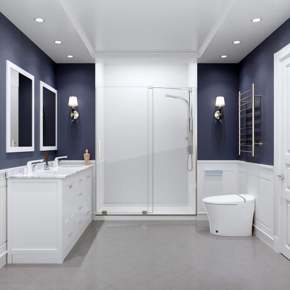 76" Brushed Nickel Semi-Frameless Shower Door with Tsunami Guard