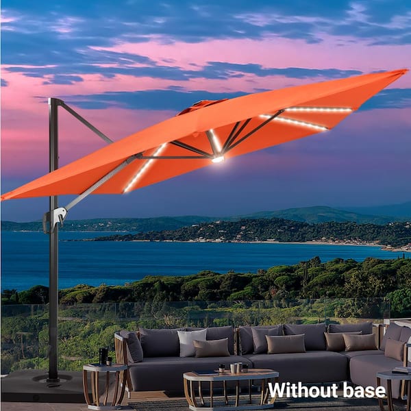 JOYESERY 11.5 x 9 ft. Rectangular Aluminum Pole Cantilever LED Patio Umbrella Solution-Dyed Fabric, Rust Red