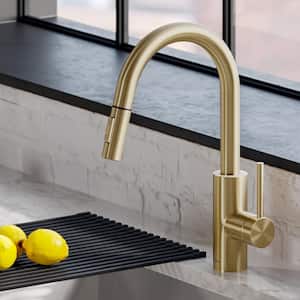 Oletto Single Handle Pull-Down Kitchen Faucet with Dual-Function Sprayer in Brushed Brass