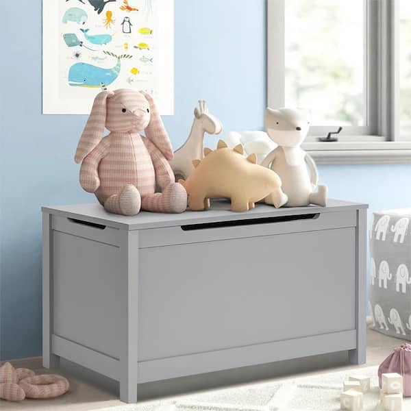Gray Wooden Storage Organizing Kids Toy Box/Bench/Chest with Safety Hinged Lid for Ages 3+ Children