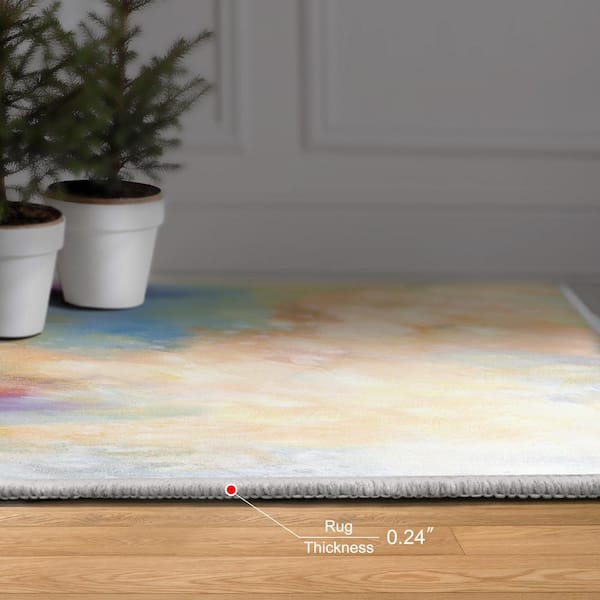 Colorful, 5'x8' Big Splash Washable Abstract Art, Power-loomed, Heavenly Softness with Non-Slipping Backing Area Rug