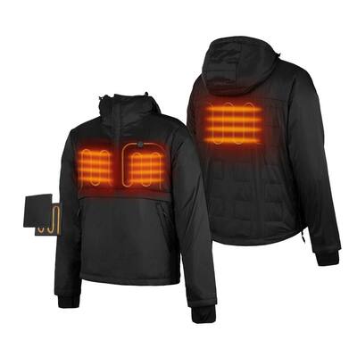 Men's Large Black 7.2-Volt Lithium-Ion Heated Pullover Jacket with (1) 5.2Ah Battery and Charger