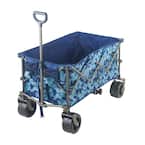 36 in. 7 cu. ft. Collapsible Fabric Garden Cart Beach Wagon with Storage Bag and Beverage Holders in Blue Flowers