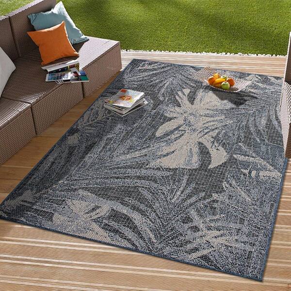 World Rug Gallery Floral Tropical Indoor/Outdoor Area Rug - Blue 7'10 x 10