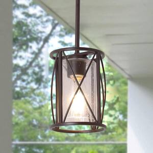 5.9 in. 1-Light Industrial Mini Pendant Light with Seeded Glass Shade