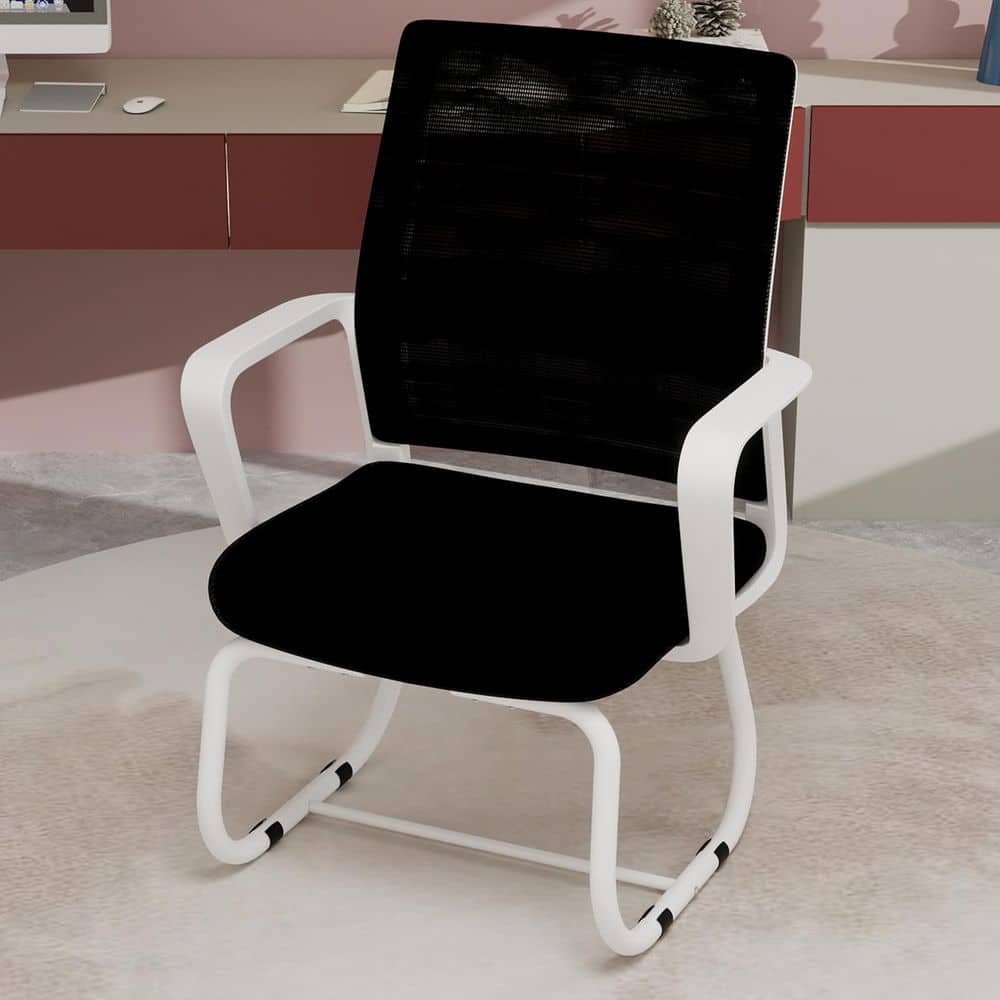 Black Polyurethane Armchair, Metal Frame Office Chair for Home and Office