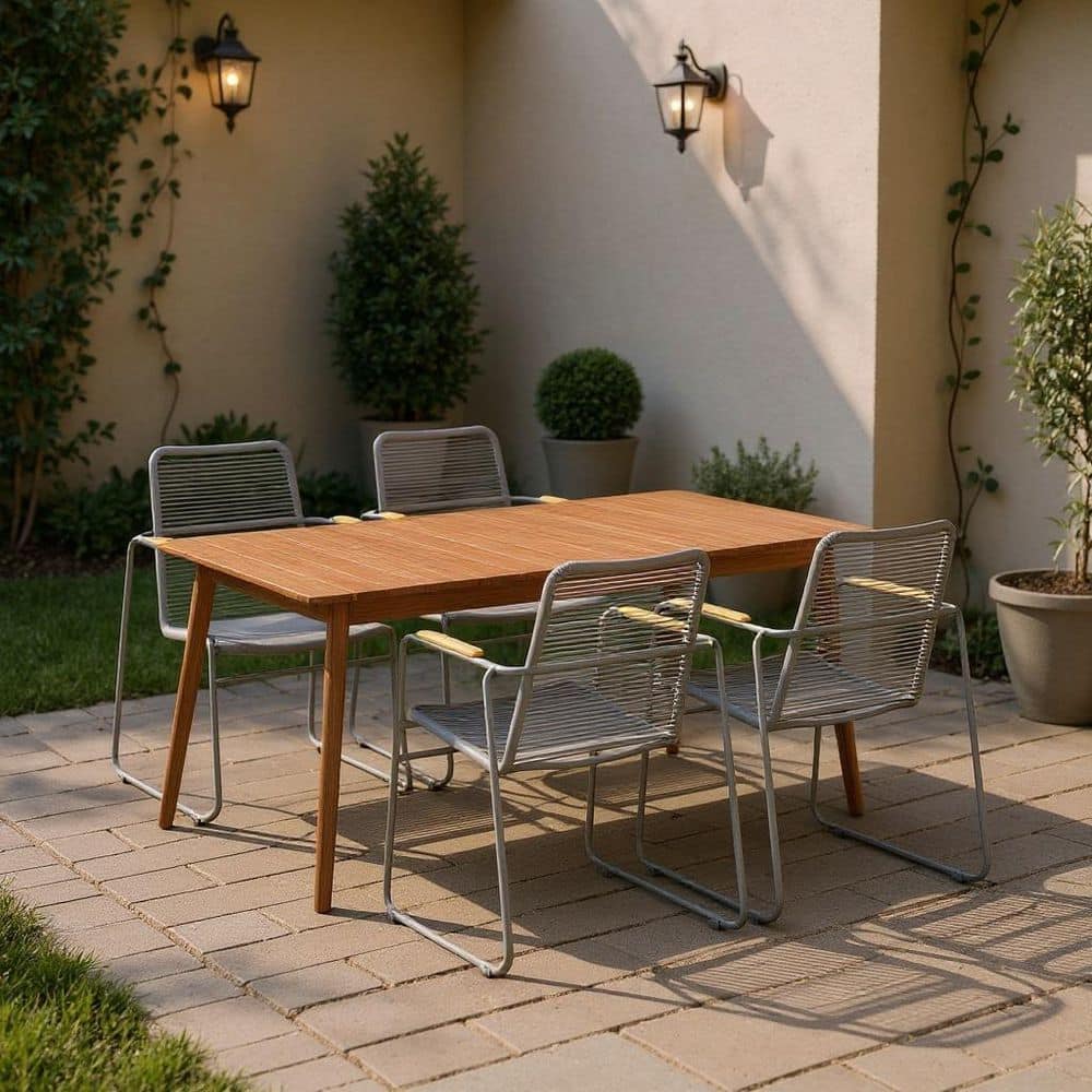 June 5-PieceTeak Finish Wood 100% FSC and Aluminum Patio Dining Set price history on PriceWatchPro