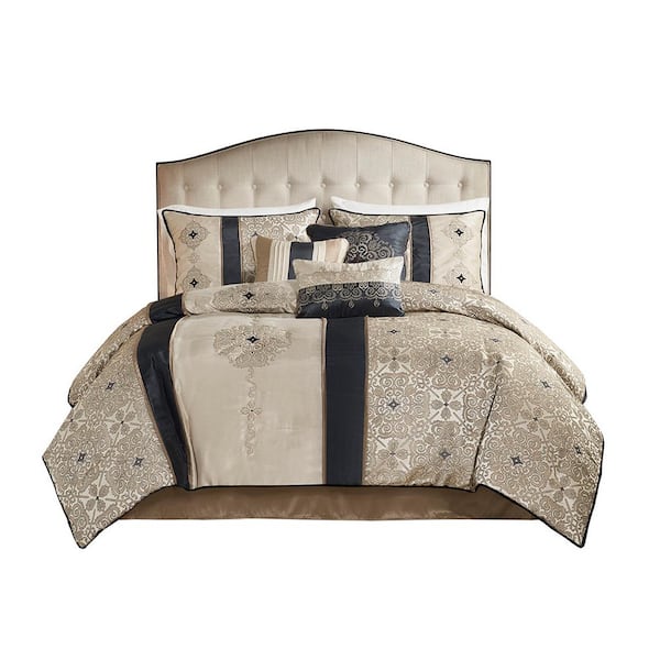 Afoxsos 7-Piece Black Polyester King Comforter Set Throw Pillows
