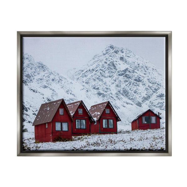 Stupell Industries Snowy Mountain Shacks by Daniel Sproul 1-Piece Floater Frame Graphic Print Nature Poster Art Print 21 in. x 17 in.