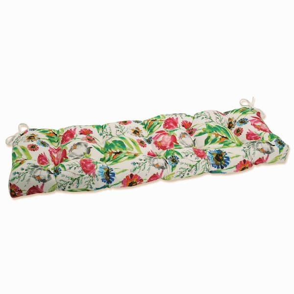 Pillow Perfect Floral Rectangular Outdoor Bench Cushion in Pink