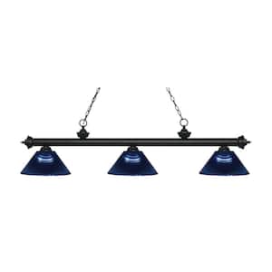 Riviera 3-Light Matte Black with Dark Blue Acrylic Shade Billiard Light with No Bulbs Included