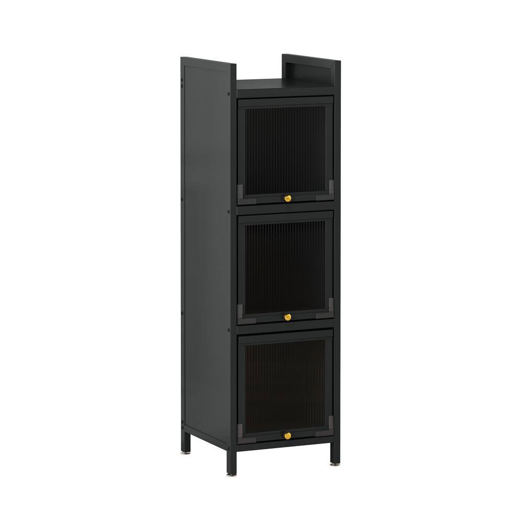 13.78 in. W x 14.17 in. D x 47.24 in. H Matte Black 3Tier Glass Door Linen with