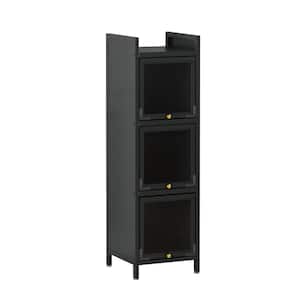 13.78 in. W x 14.17 in. D x 47.24 in. H Matte Black 3-Tier Glass Door Linen Cabinet with Featuring 4-Tier Storage