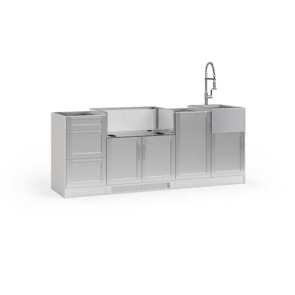 NewAge Products Outdoor Kitchen Signature Series 87.94 in. x 25.5 in. x 35.75 in. Stainless Steel 6-Piece Set with 33 in. Grill Cabinet