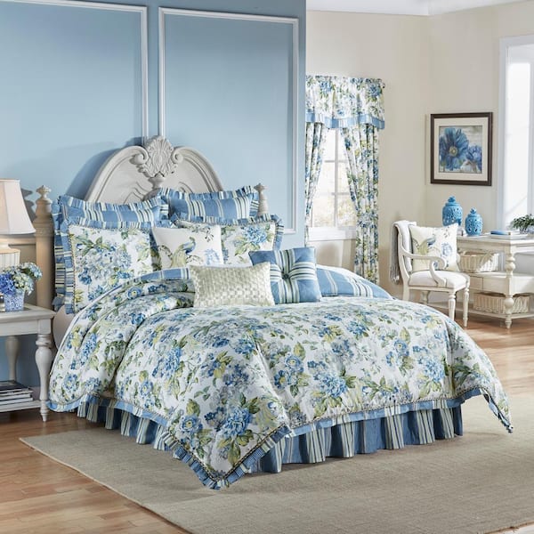 Waverly Floral 4-Piece Porcelain Stripes King Comforter Set