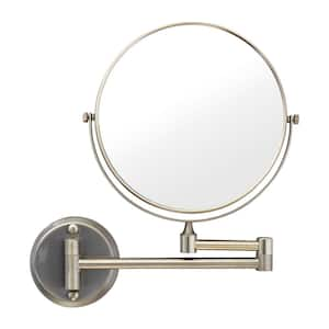 8 in. Two-Sided 1X and 3X Brass Magnifying Wall-Mounted Makeup Mirror in Satin Nickel