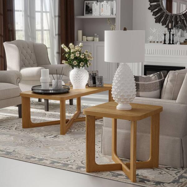 Lirago 24 in. W Oak Square Wood End Table with Round Corners