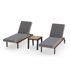 Rhodes 3 Piece Aluminum Outdoor Lounge Chair and Side Table in Cast Slate Cushions
