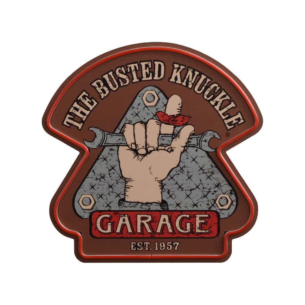 16 in. x 16 in. Brown The Busted Knuckle Garage Neon Style LED Plaque Sign by Wall Art, MDF and Plastic price history on PriceWatchPro