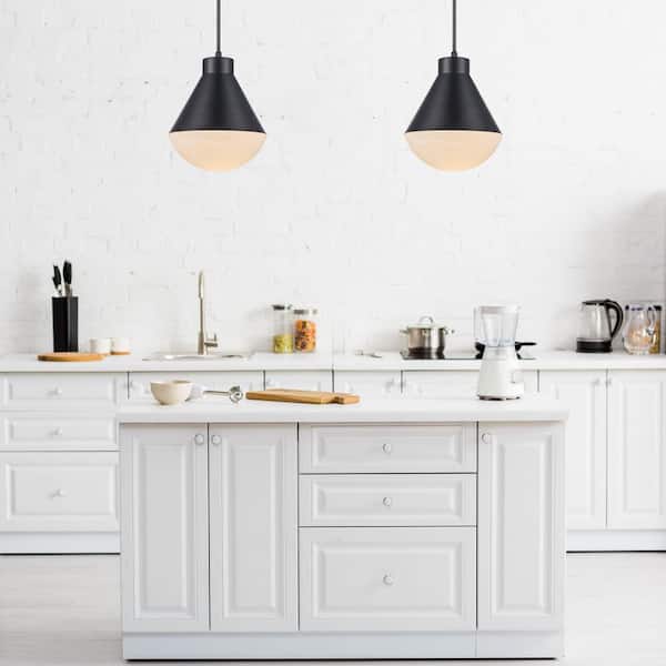 Ludlow 1-Light Black Hanging Pendant Light Fixture with White Opal Glass Shade