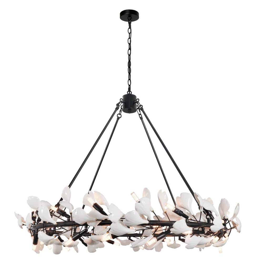 36 - Lights Matte Black Leaf Round Chandelier Living Room with no Bulbs Included price history on PriceWatchPro