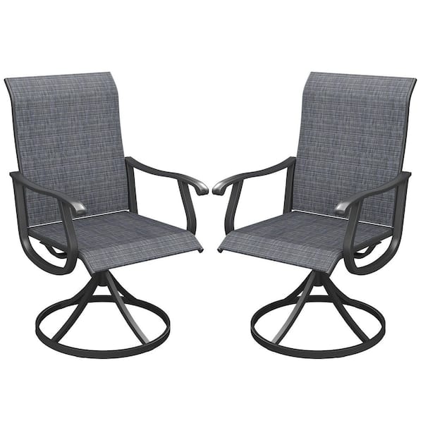 Zeus & Ruta Black Metal Outdoor Dining chair with 360° Swivel Sling in Dark Grey Set of 2