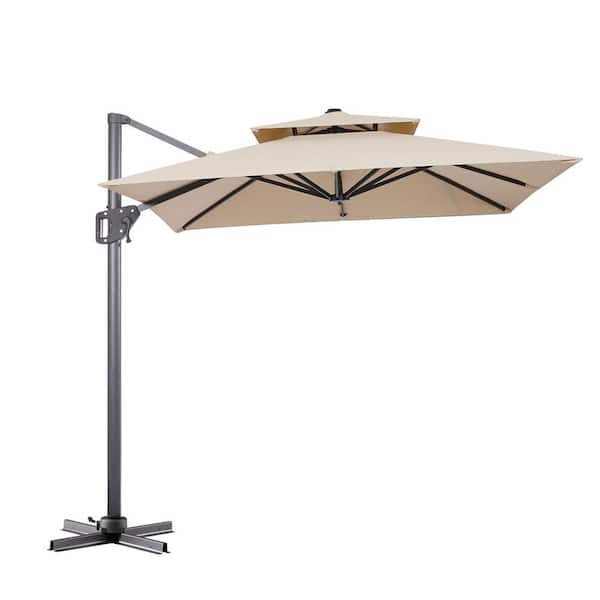 Furniture of America Vries 8 ft. Steel Cantilever Crank Tilt And 360 Square Patio Umbrella in Beige
