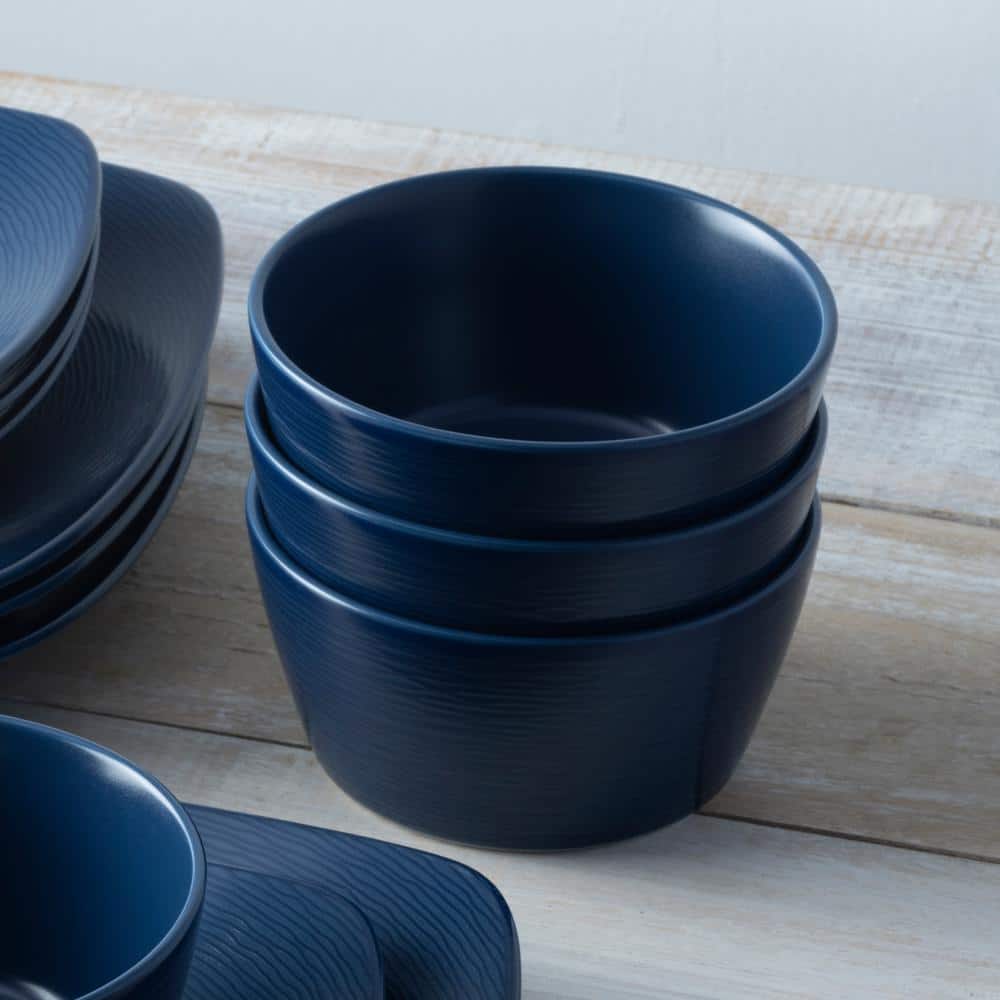 Navy Textured Glass Cereal Bowls, Set of 4