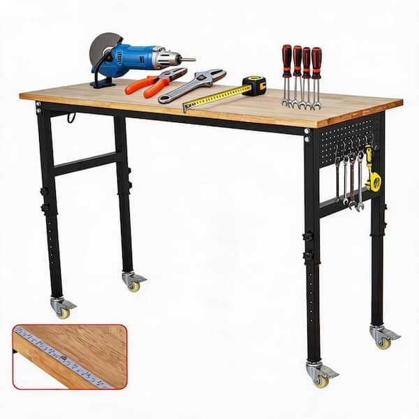 Cfosore 60 in. Adjustable Height Workbench with Rubberwood Top