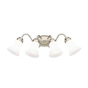 Independence 25.5 in. 4-Light Brushed Nickel Transitional Bathroom Vanity Light with Frosted Glass Shade