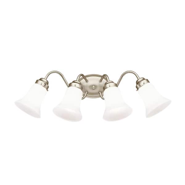 KICHLER Independence 25.5 in. 4-Light Brushed Nickel Transitional Bathroom Vanity Light with Frosted Glass Shade