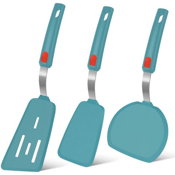 3-Set Silicone Spatula Turner, 600°F Heat Resistant Cooking Spatulas, BPA Free Rubber Spatula Set, Blue
