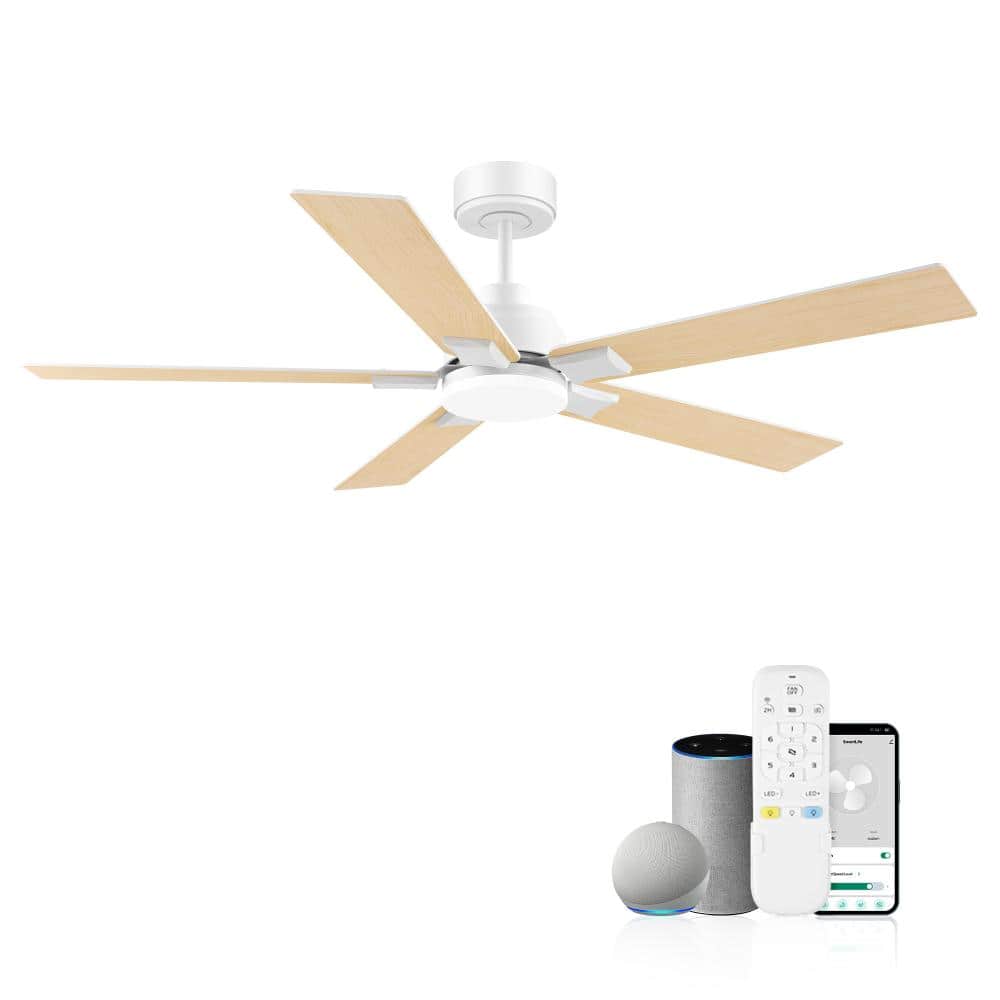 52 in. Alexa Compatible White 2 Sizes Brown Downrod Mount Standard Ceiling Fans with 3CCT Dimmable Ligths and DC Motor price history on PriceWatchPro