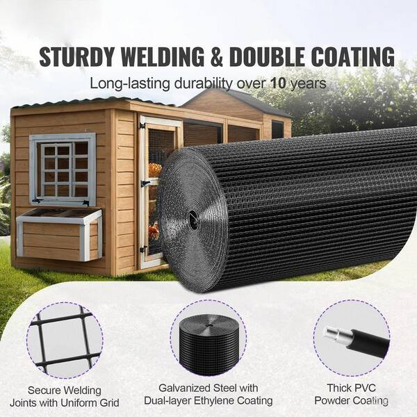 ATENGNES 36 in. x 50 ft. 19-Gauge 1/2 in. Black Vinyl Coated Hardware Cloth Welded Wire Fence Improvement and Chicken Coop